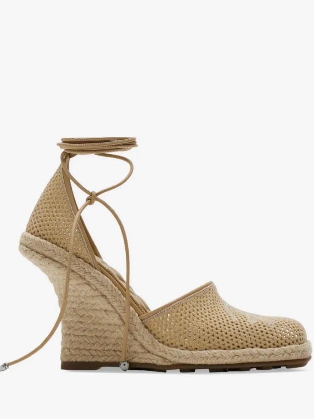 Burberry Mesh Beige Lace-Up Espadrille Wedge Sandal